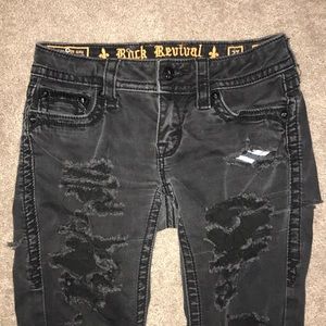 Black, distressed Rock Revival pants
